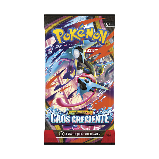 Sobre individual Pokémon TCG Megaevolución Caos Creciente en español. Ilustración de ejemplo.