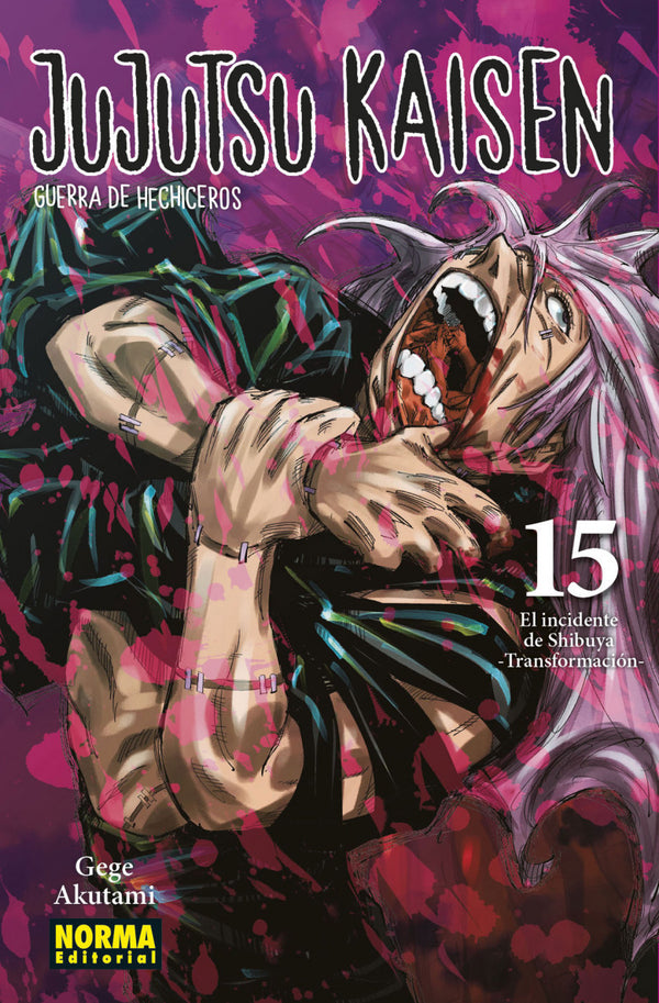 Portada de Jujutsu Kaisen 15 de Gege Akutami, edición en castellano de Norma Editorial