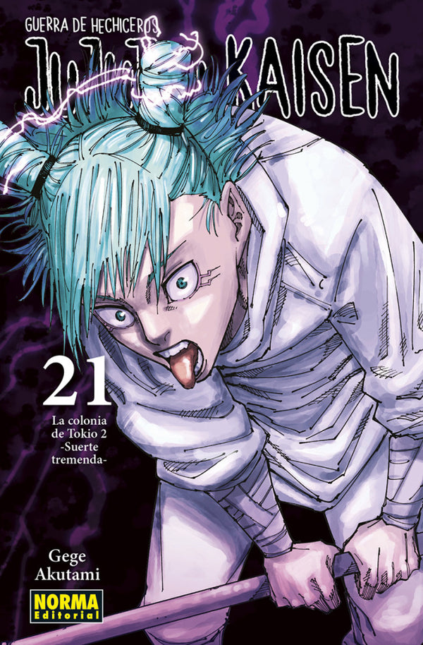 Portada de Jujutsu Kaisen 21 de Gege Akutami, edición en castellano de Norma Editorial